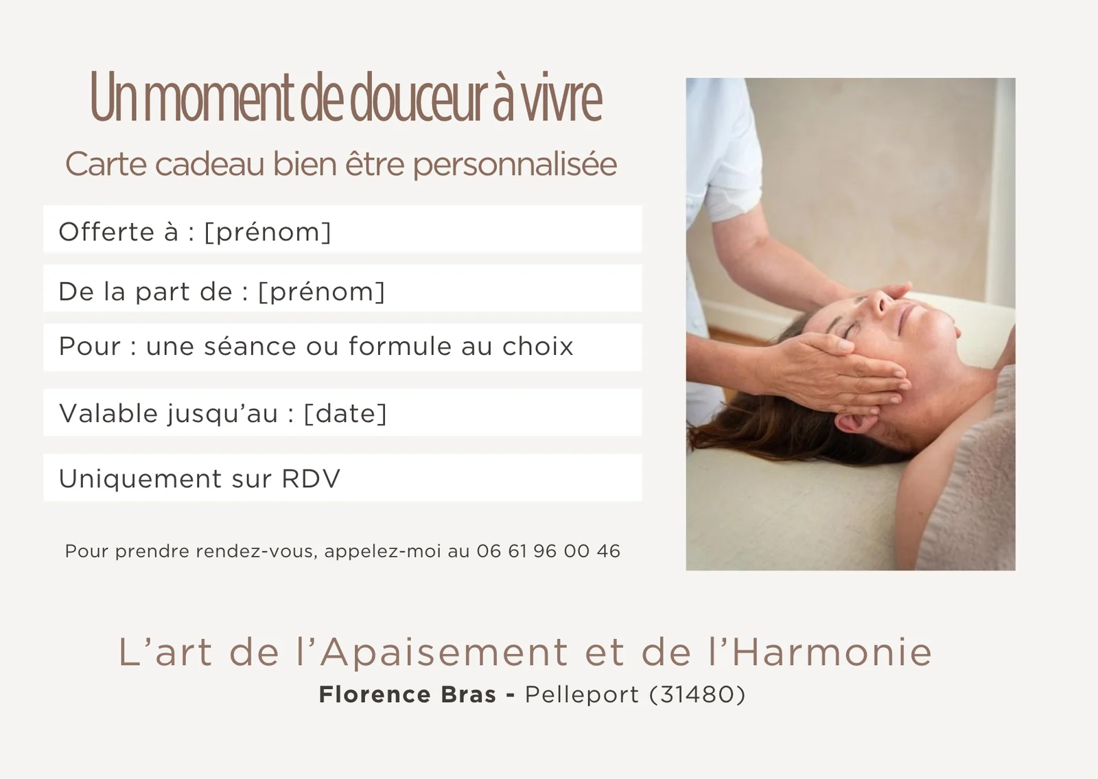 Exemple de carte cadeau Florence Bras